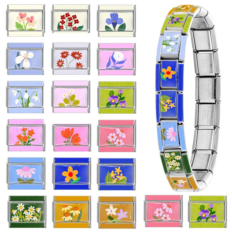 Wholesale 9mm Italian Charm Starter Bracelets DIY Flower Series Stainless Steel Composable Bracelet