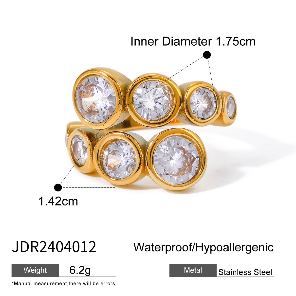 Wholesale 18k Gold Stainless Steel Zircon Opening Ring