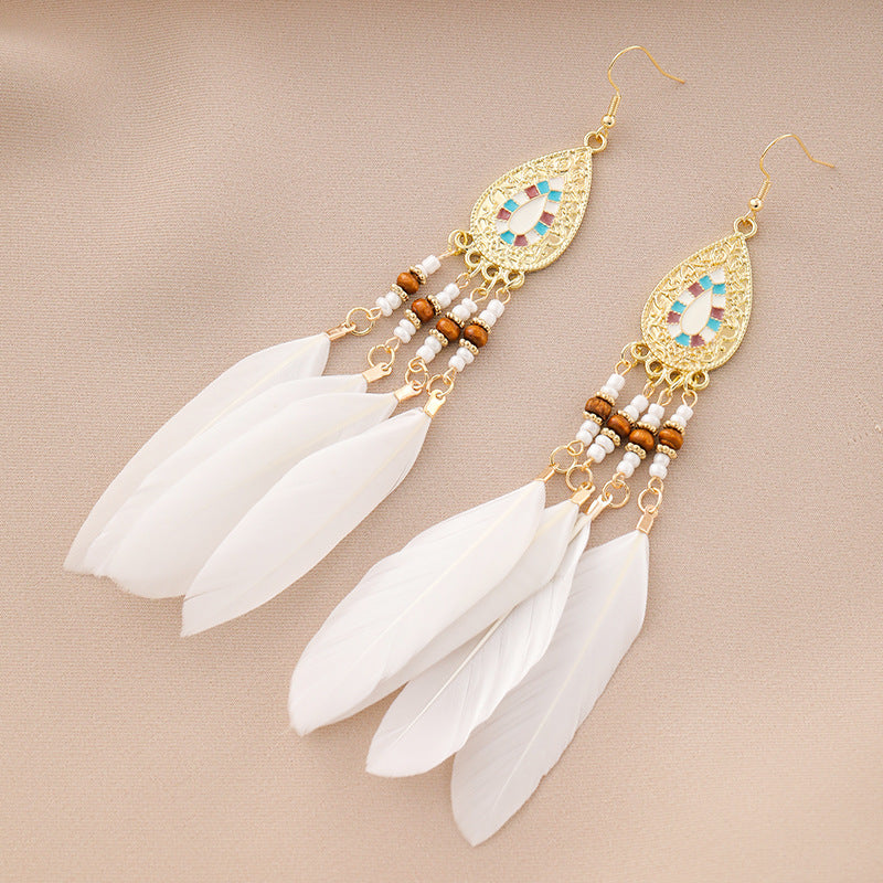 Wholesale Vintage Bohemian Long Feather Tassel Earrings ACC-ES-ZhiShifang002