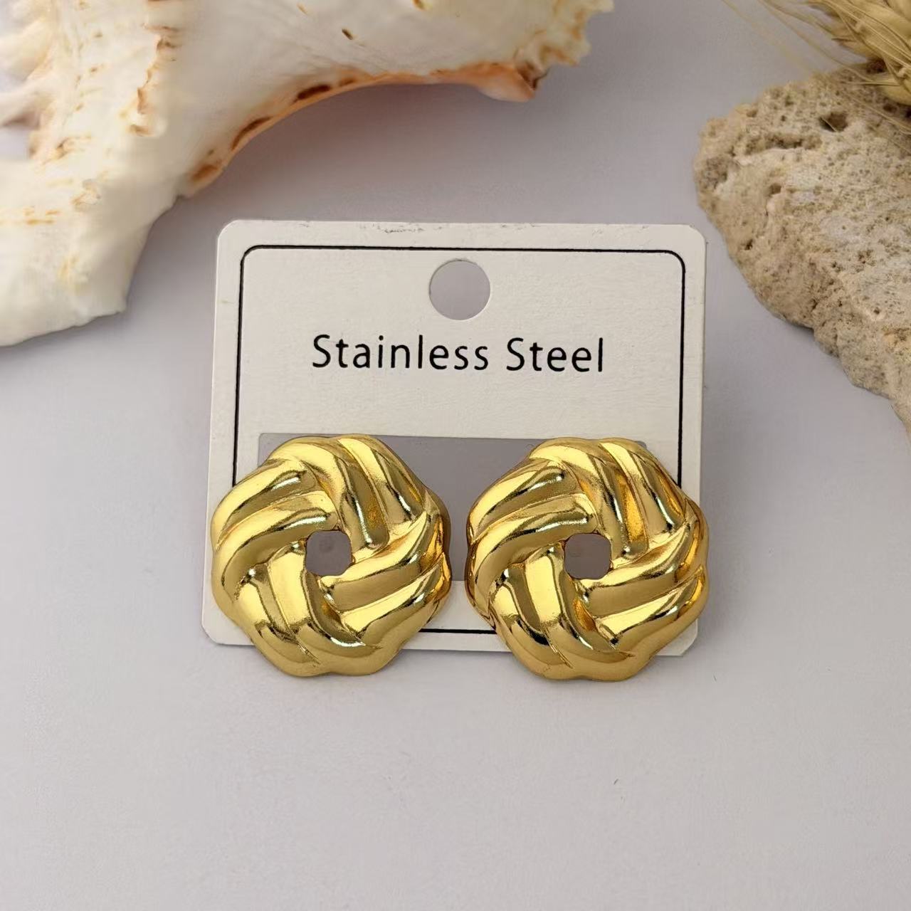 Wholesale Geometric Pleated Earrings 304 Stainless Steel Fashion Jewelry for Women
