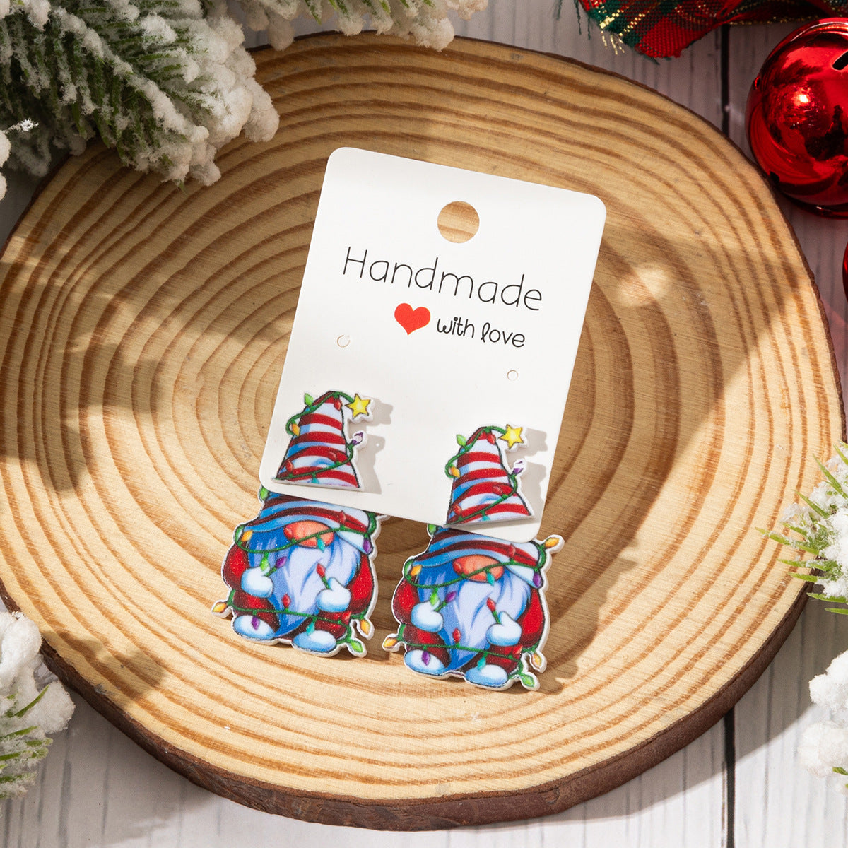 Wholesale Christmas-themed acrylic front and back printed Santa earrings