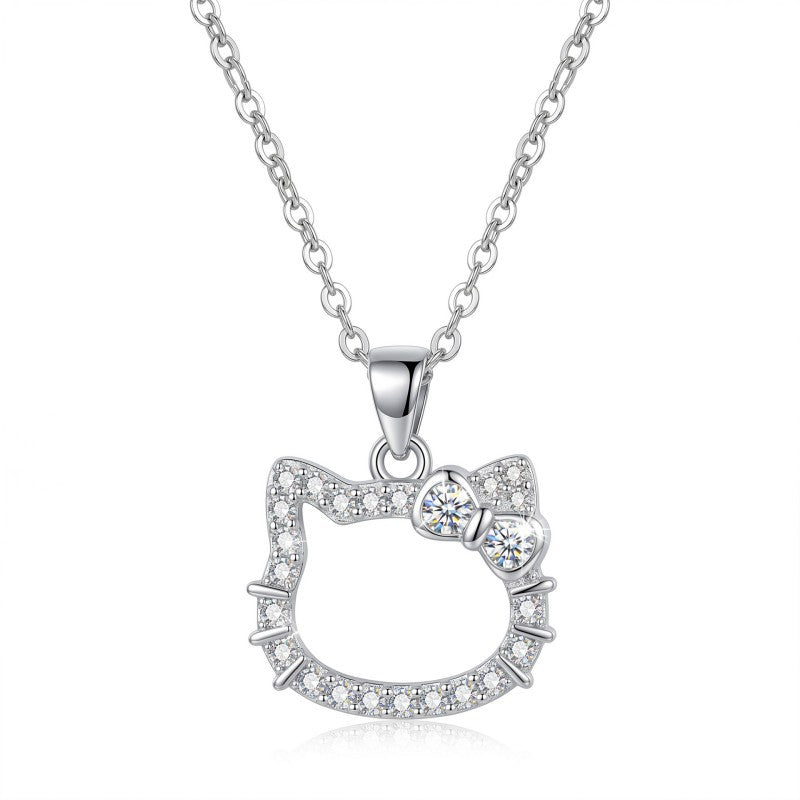 Wholesale Japanese Style Cat Hollow Pendant Necklace Alloy Zircon Collarbone Chain Women S Fashion Jewelry For Boutique Resale