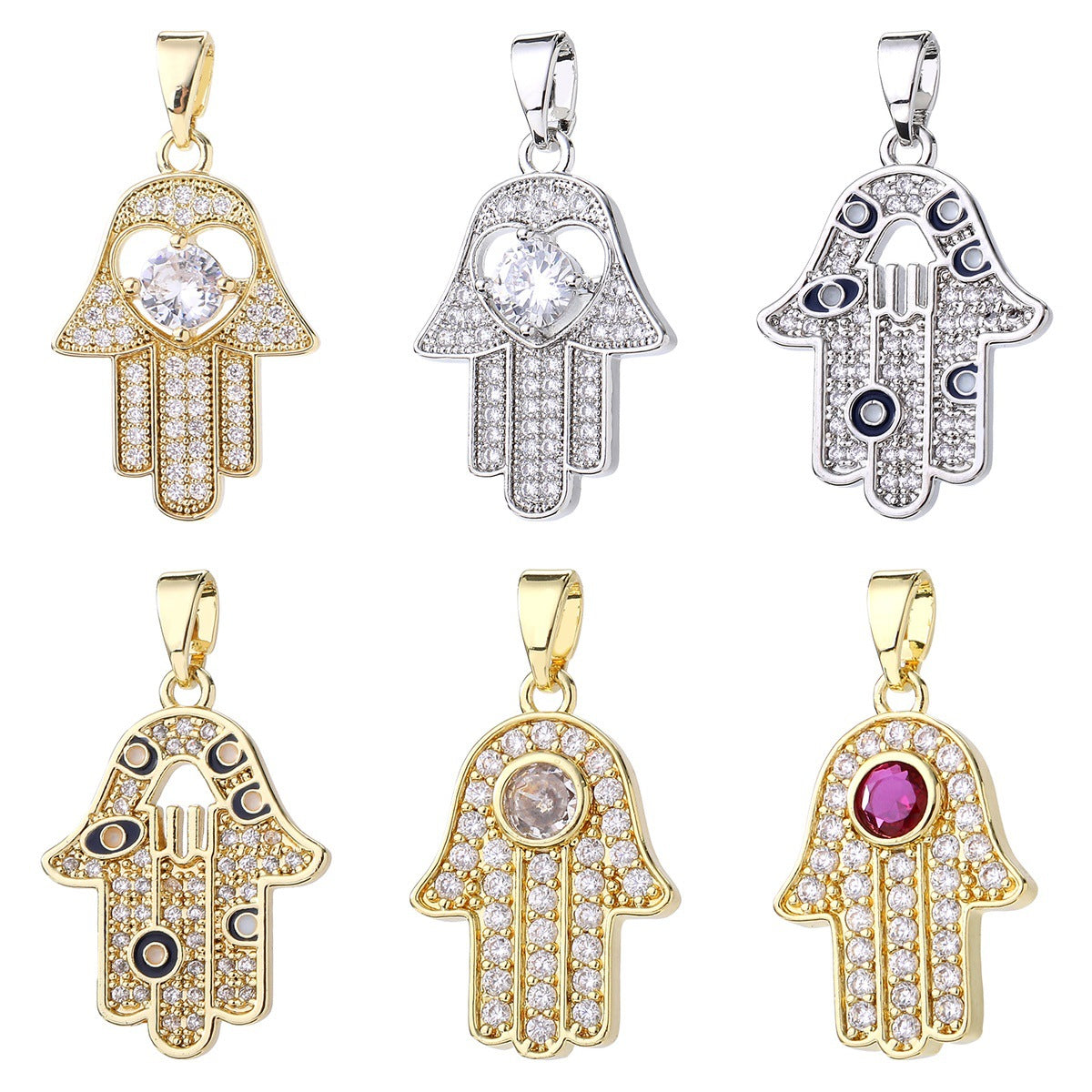 Wholesale Gold Tone Evil Eye Hamsa Hand Pendant Micro Zircon DIY Necklace Charm For Jewelry Making Boutique Resale