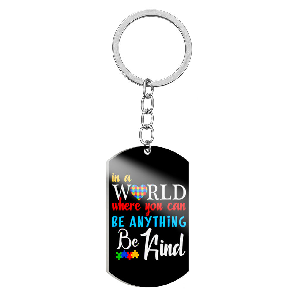 Wholesale Autism Color Printed Puzzle Stainless Steel Keychain ACC-KC-HuanYu006