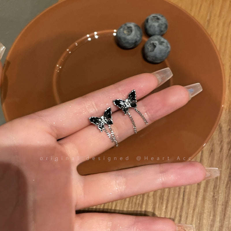 Wholesale black butterfly chain stud earrings