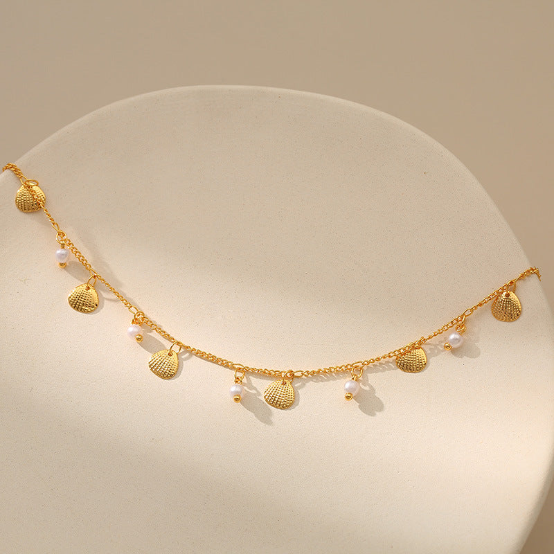 Wholesale Copper Plated 18K Real Gold Pearl Anklet