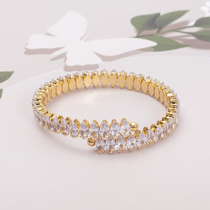 Wholesale Stainless Steel Zircon Bracelet 18K Fashion Opening Adjustable Titanium Steel Bracelet ACC-BT-Jiay001