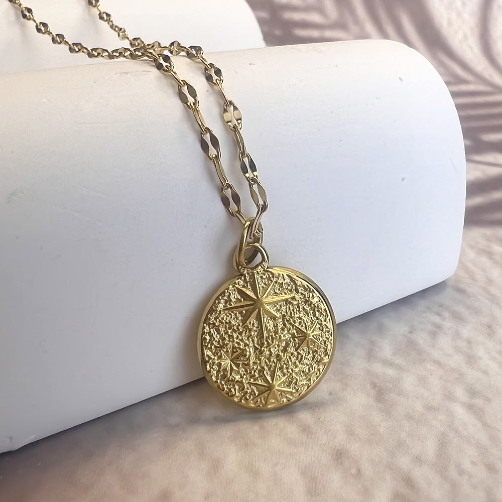 Wholesale Vintage Hammered Pattern Star Stainless Steel Necklace Eight-pointed Star Choker Necklaces ACC-NE-Youbi006