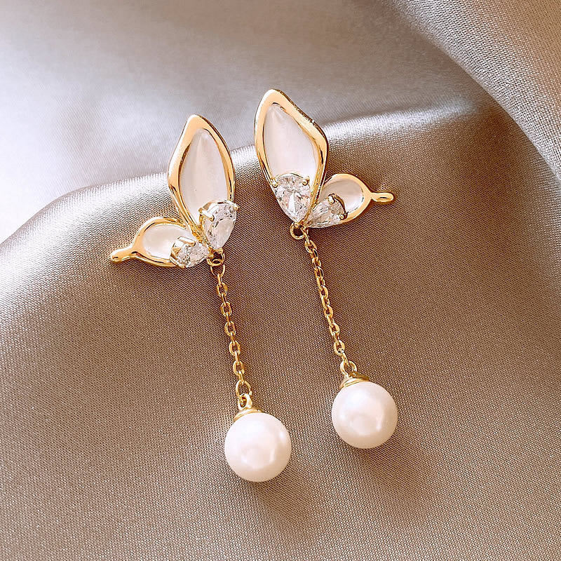 Wholesale  Zircon Butterfly Pearl Ear Clip Light Luxury Elegant  Earrings