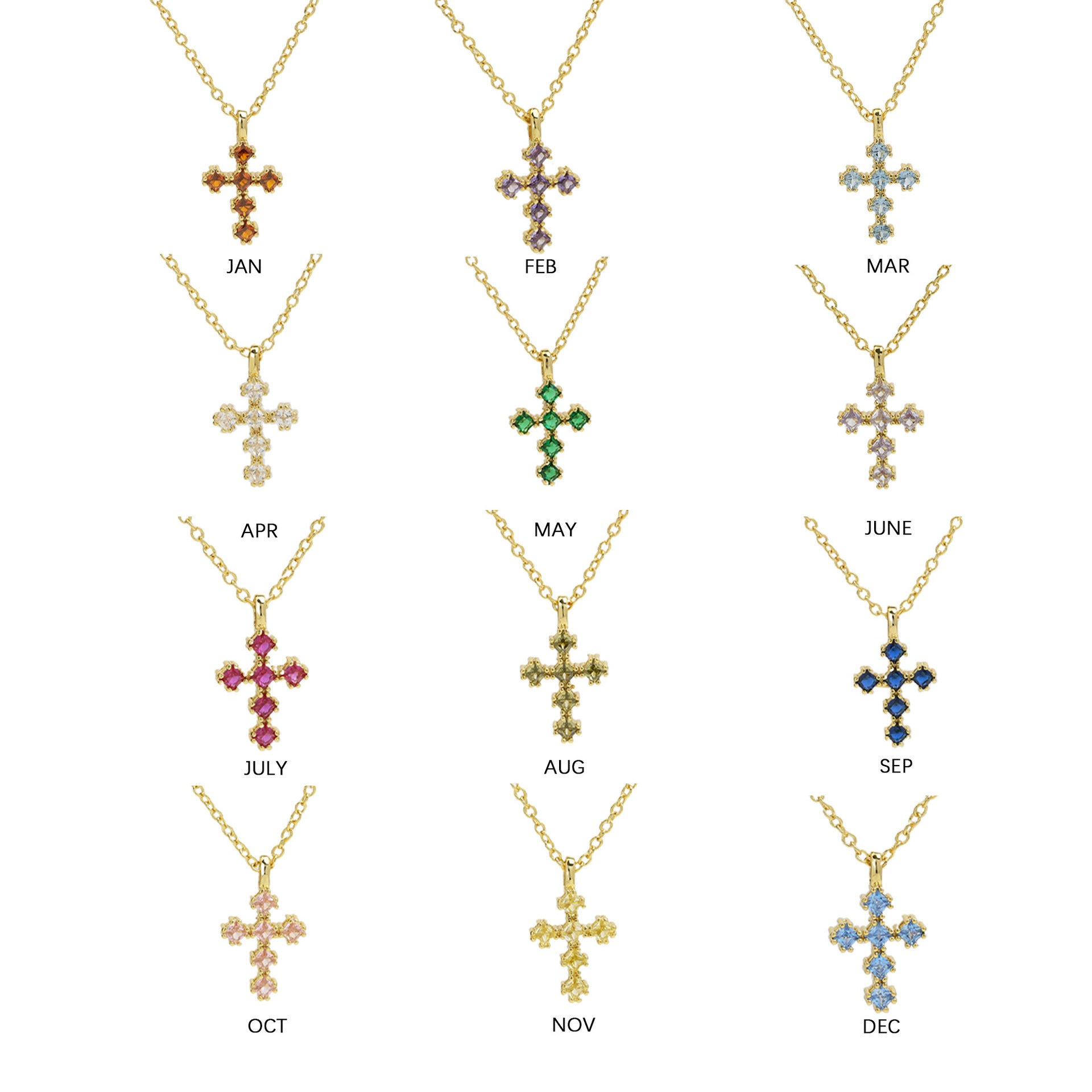 Wholesale 18k Brass Colored Zirconium December Birthstone Cross Pendant Necklaces ACC-NE-BaiYi004