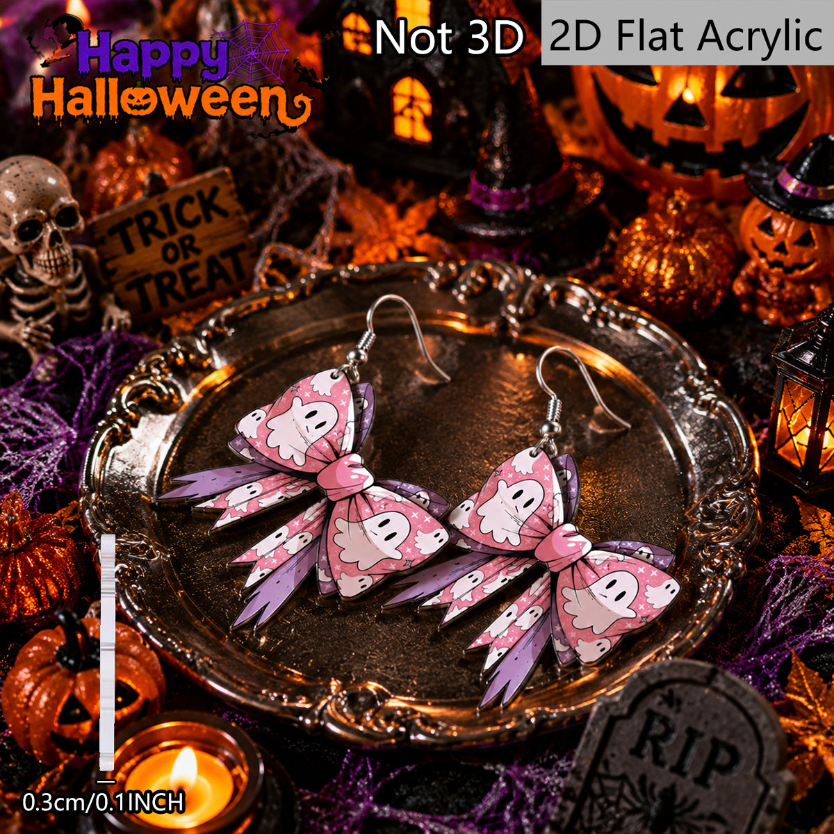Wholesale  Acrylic Earrings For Women Evil Skeleton Pumpkin Print Party Fashion Jewelry Accessory