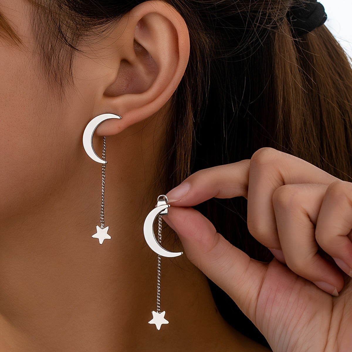 Wholesale vintage distressed star sun moon pendant earrings