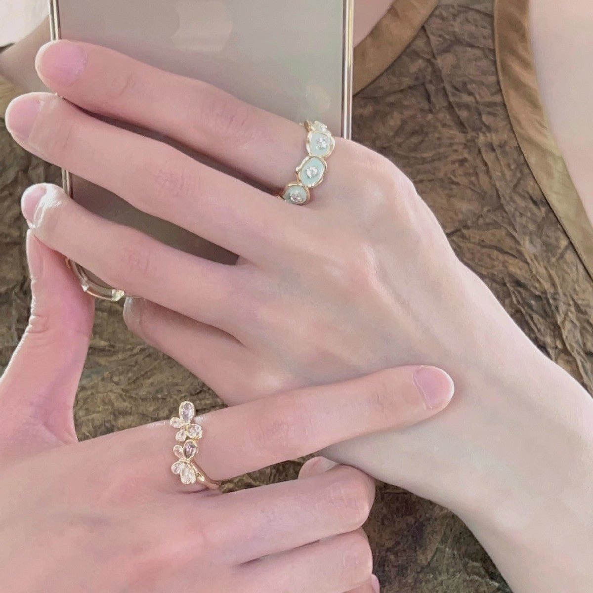 Wholesale Row Diamond Enamel Decoration Butterfly Four-leaf Clover Ring