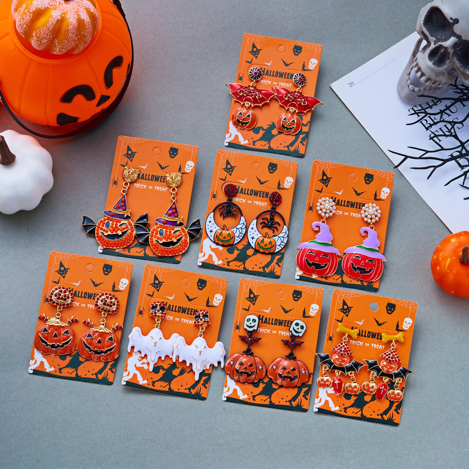 Wholesale  Skull Pumpkin Drip Rhinestone Earrings Alloy Fashion Jewelry for Party
