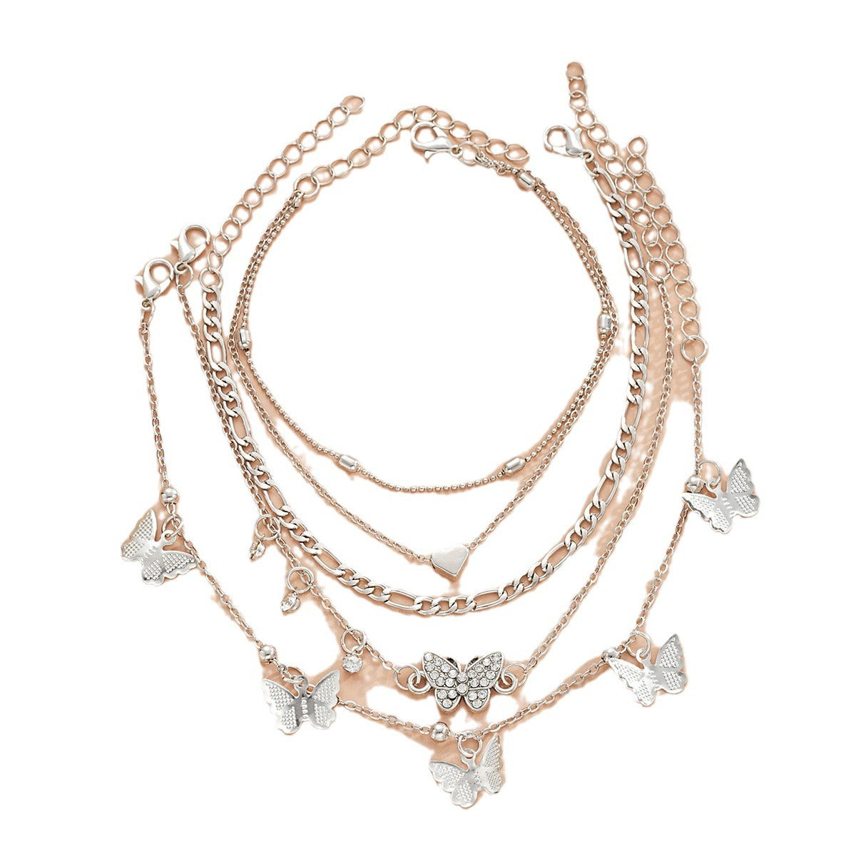 Wholesale  5pcs/set leisure style personality simple butterfly beads peach heart anklet