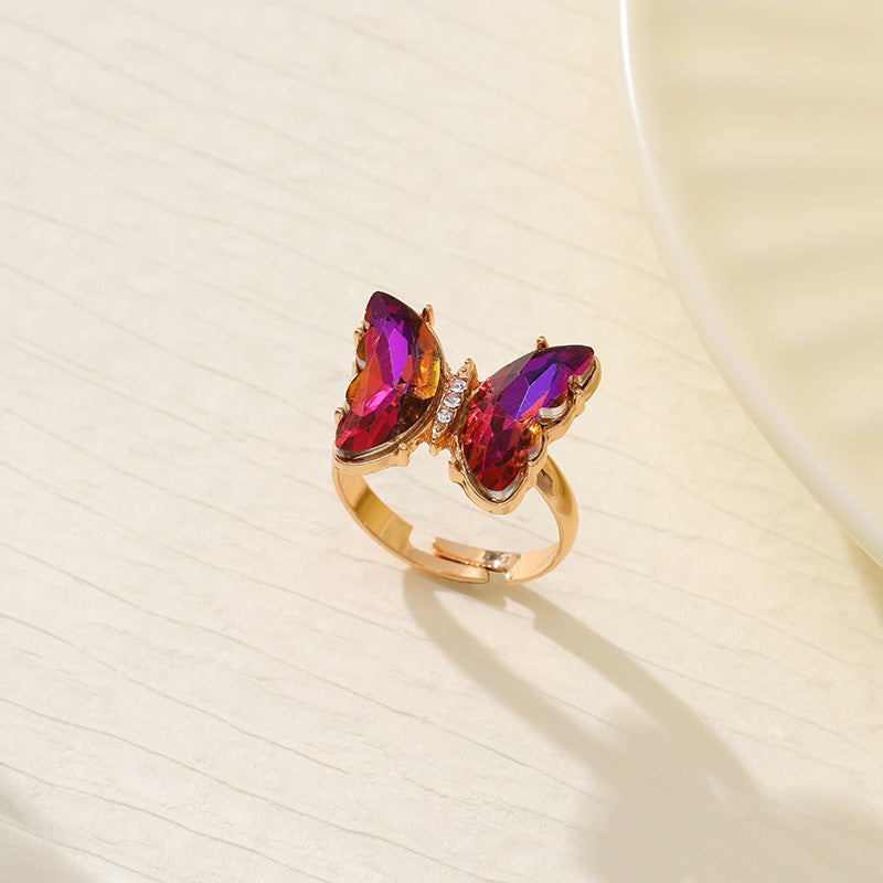 Wholesale Colorful Inlaid 3-piece Earrings Necklace Ring Butterfly Diamond Necklace ACC-RS-YunJin003