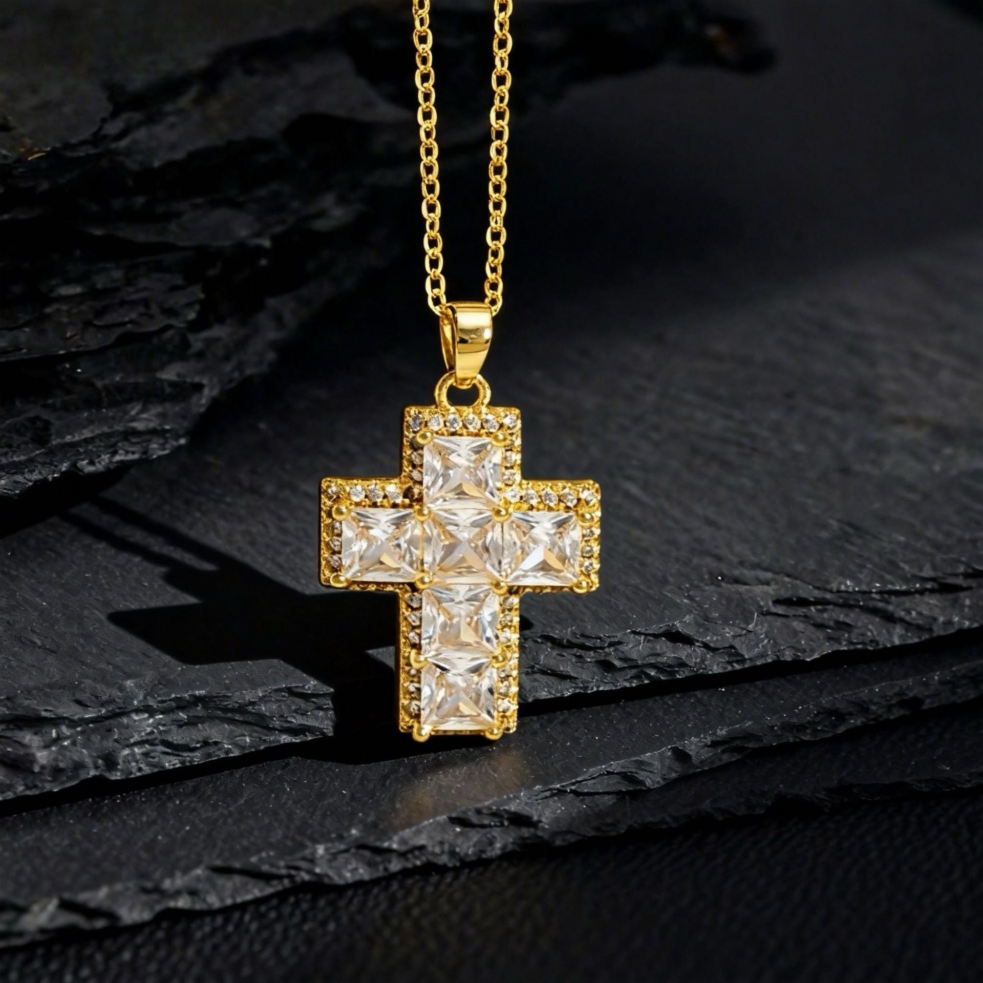 Wholesale Full Zircon Cross Pendant Necklace In Hip Hop Style Electroplated Copper Trendy Fashion Accessory For Daily Wear Or Gifting