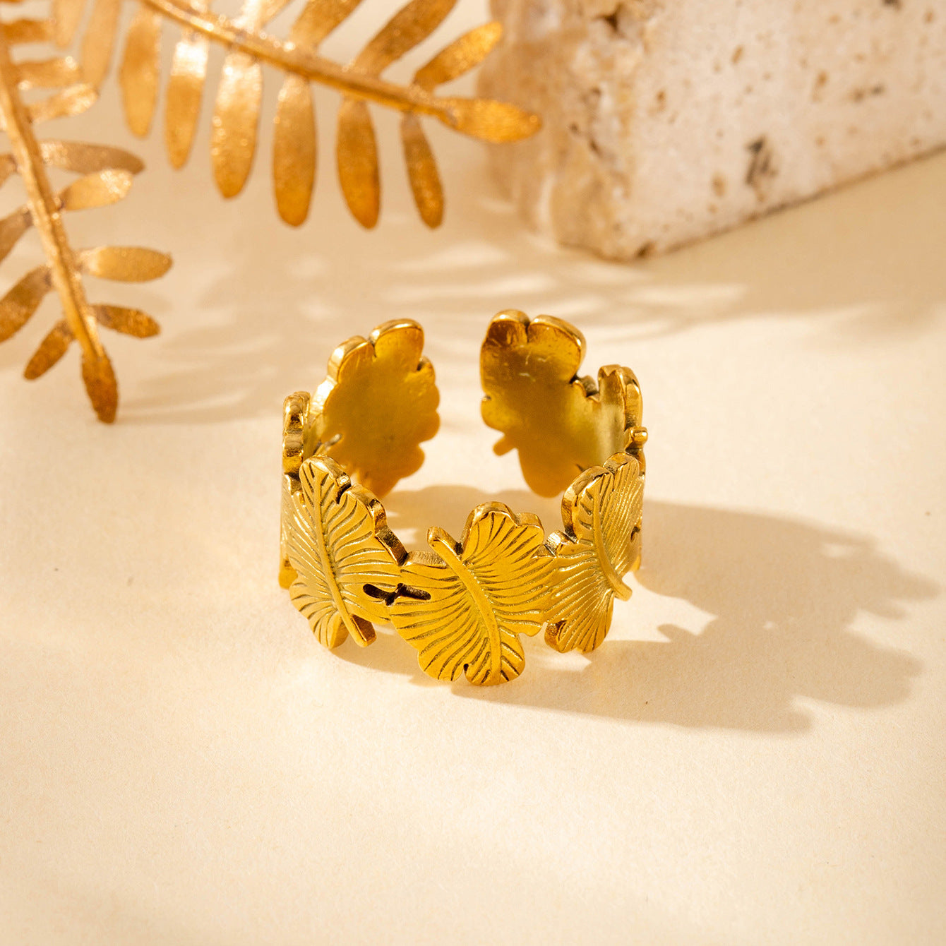 Wholesale  light luxury   titanium steel butterfly flower  opening adjustable ring