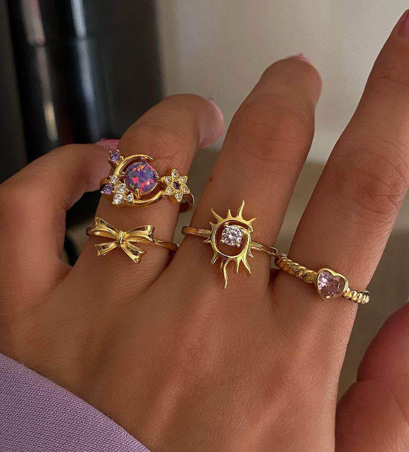 Wholesale Purple Sun Moon Knuckle Ring Set Trendy Fashion Jewelry Accessory Gift