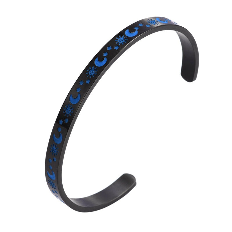 Wholesale titanium steel  stars and moon Sun C- shaped bracelet