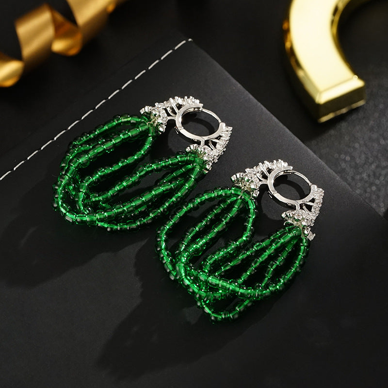 Wholesale Emerald Tassel Chalcedony Earrings