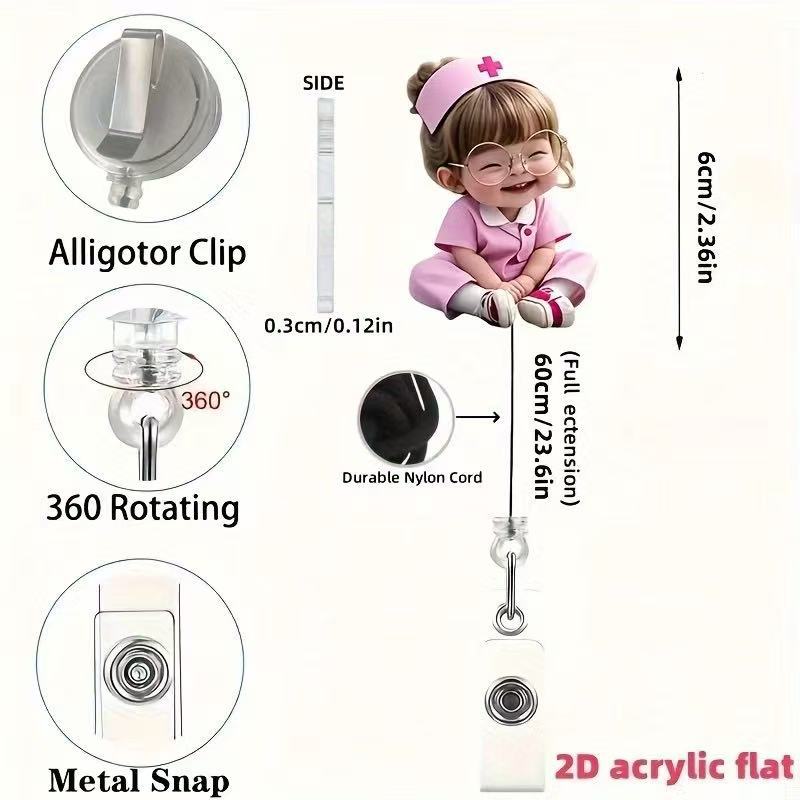 Wholesale Decorative Acrylic Badge Reel with  Heart Demon Design,  Retractable ID Holder for Resale