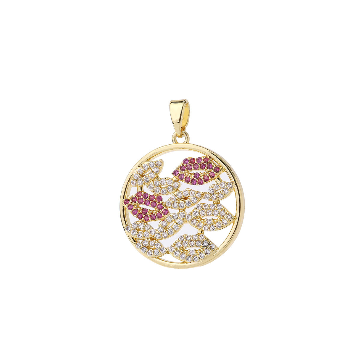 Wholesale Lip Shape Zircon Pendant Gold Plated Necklace Charm DIY Jewelry Making Fashion Accessory