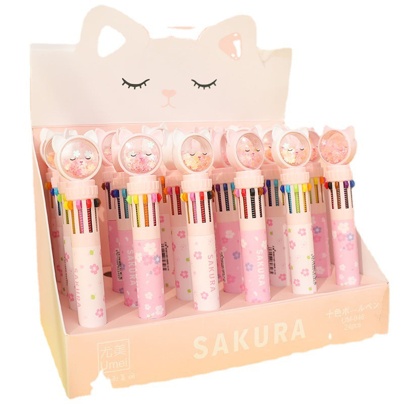 Wholesale  Multi-color Ballpoint Pen Multi-function Pen Cartoon Cute Ten-color Ballpoint Pen