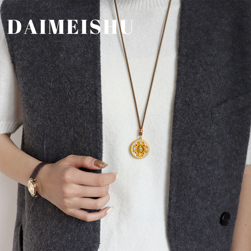 Wholesale  Oil Dropping Rotatable Gourd Eight Treasure Compasses Woolen Chain Necklace