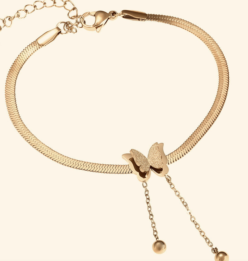 Wholesale Frosted Butterfly Tassel Titanium Steel Bracelet