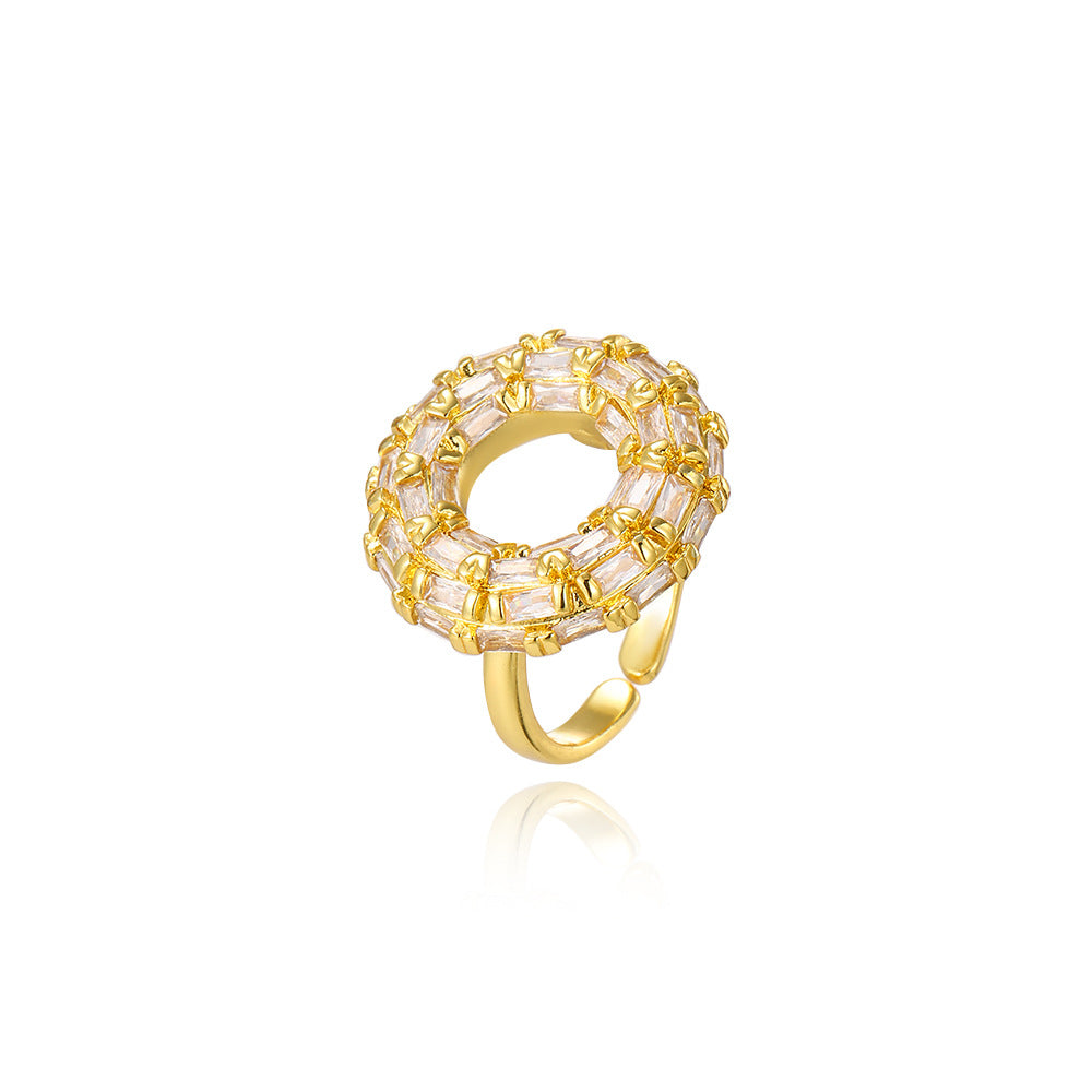 Wholesale 18k gold zircon round adjustable ring