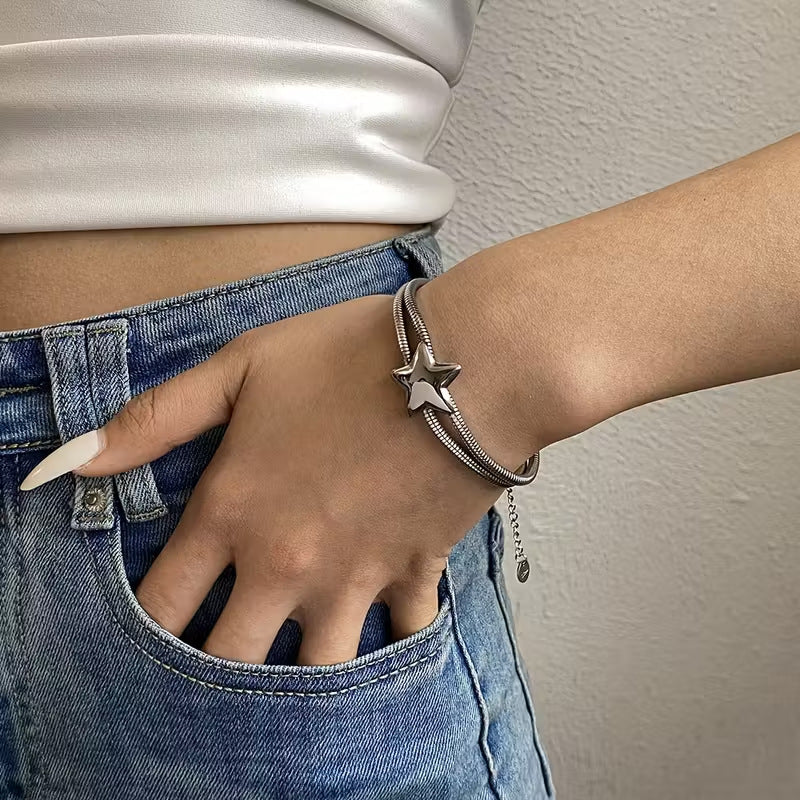 Wholesale Coiled Snake Wrap Bracelet With Star Charms Gold Titanium Steel Jewelry Stylish Unisex Gift For Boutique Resale