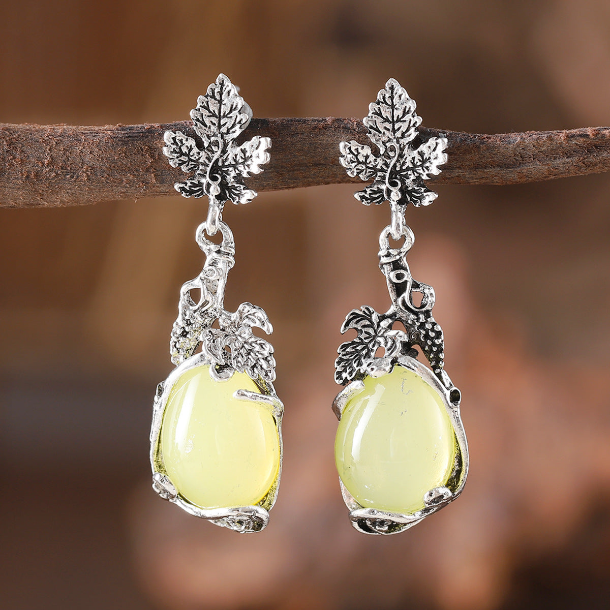 Wholesale  Grapevine Leaf Inlaid Opal Pendant Earrings