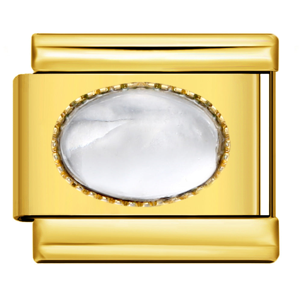 Wholesale Italian Charm Bracelet 9mm DIY Splicing Removable Micro-paved Oval Color Stone Stainless Steel Composable Bracelet