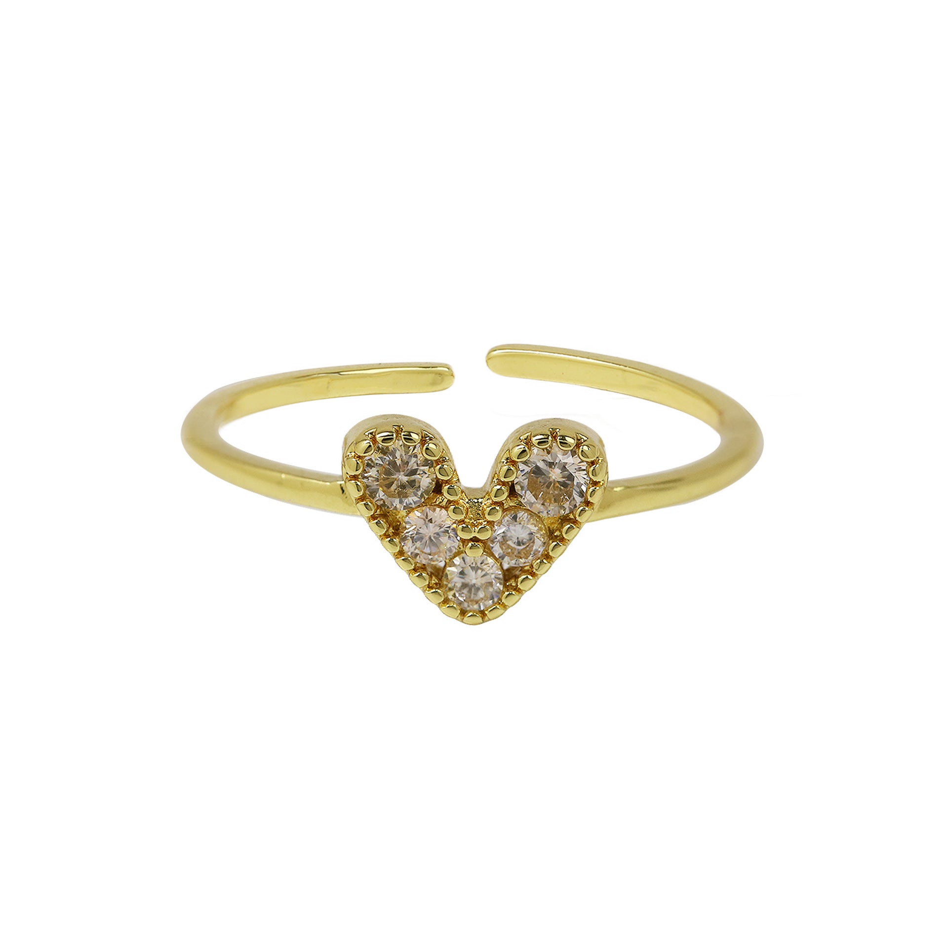 Wholesale  Popular Brass 18K Gold-Plated Real Gold Color Zirconium Heart-Shaped Open Women's Ring