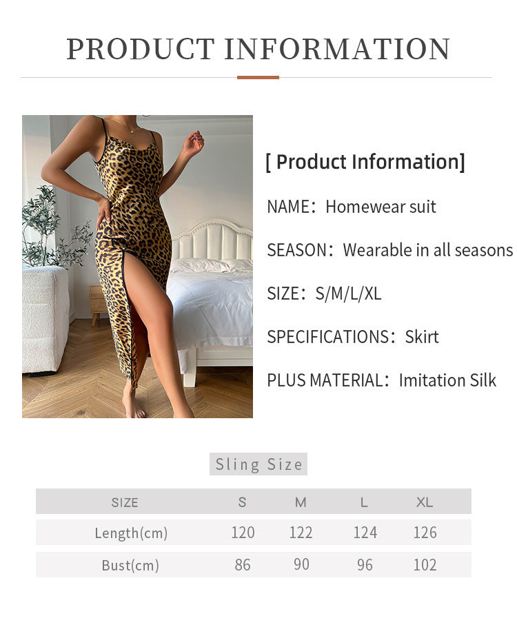 Wholesale Ice Silk Thin Breathable Silk Leopard Print Pajamas Suspender Nightgown