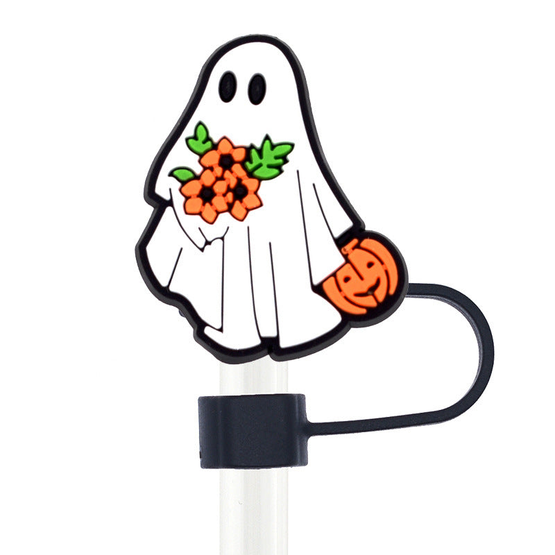 Wholesale 50pcs 10mm Straw Cover Cartoon Cute Ghost Silicone Straw Caps for Cup Decoration Straw Tube Cap ACC-SCR-SSL003