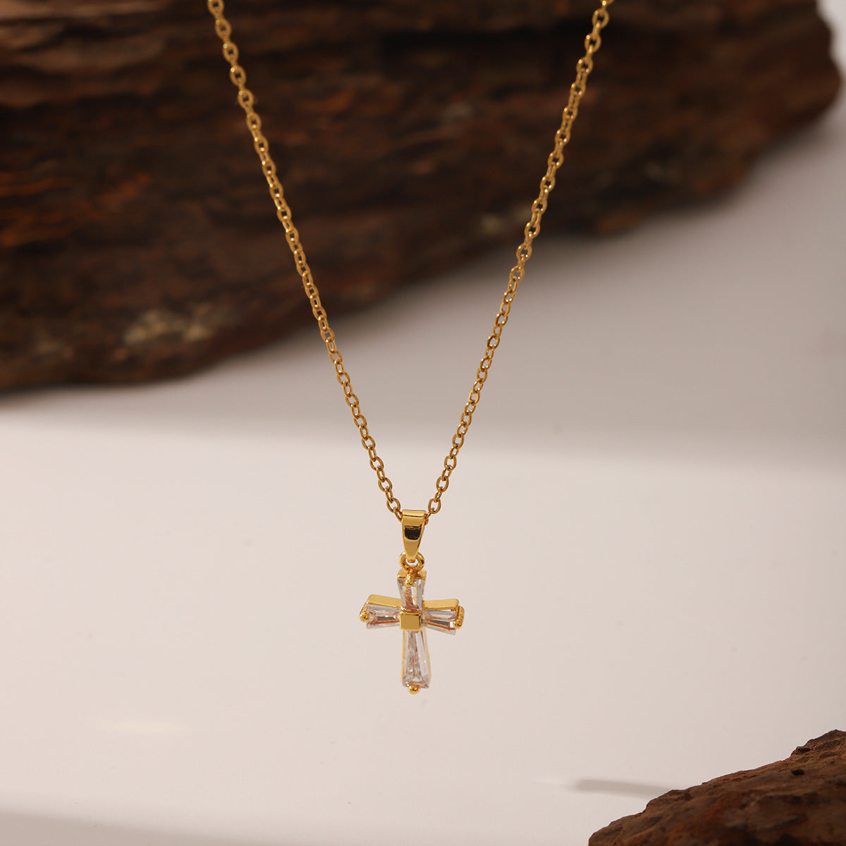 Wholesale Titanium Steel cross necklace diamond pendant clavicle chain