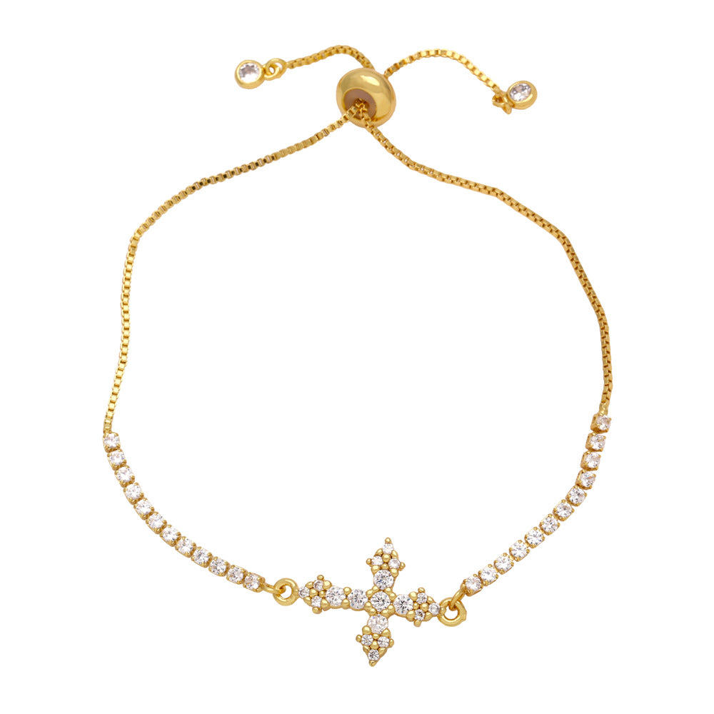 Wholesale Copper bracelet with zircon-encrusted cross pendant