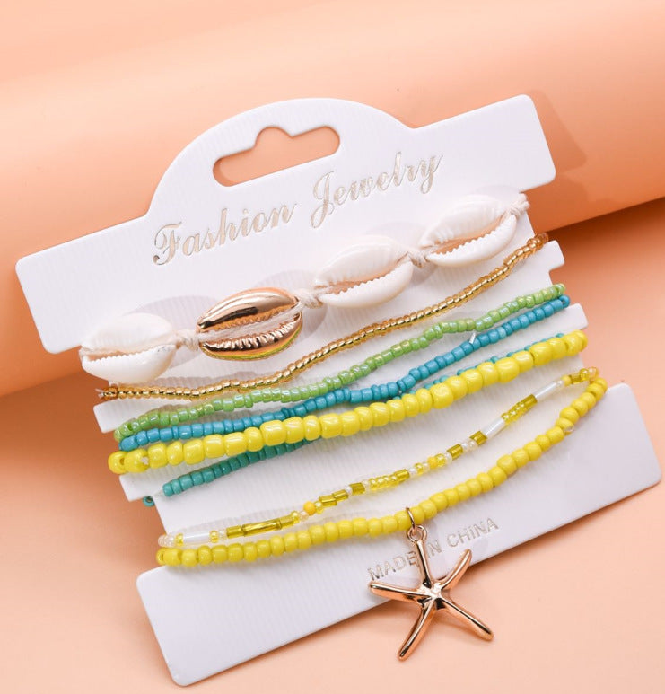 Wholesale Handmade White Rice Beads Beaded Rope Shell Blue Cord Braided Turtle Bracelet ACC-BT-Ditong006