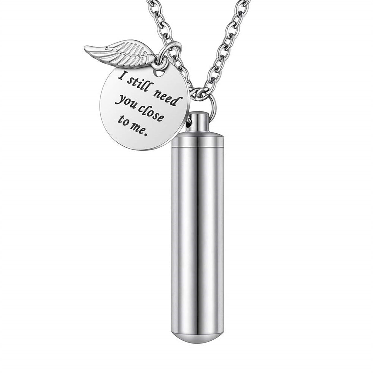 Wholesale Stainless Steel Angel Wings Round Pendant Necklace