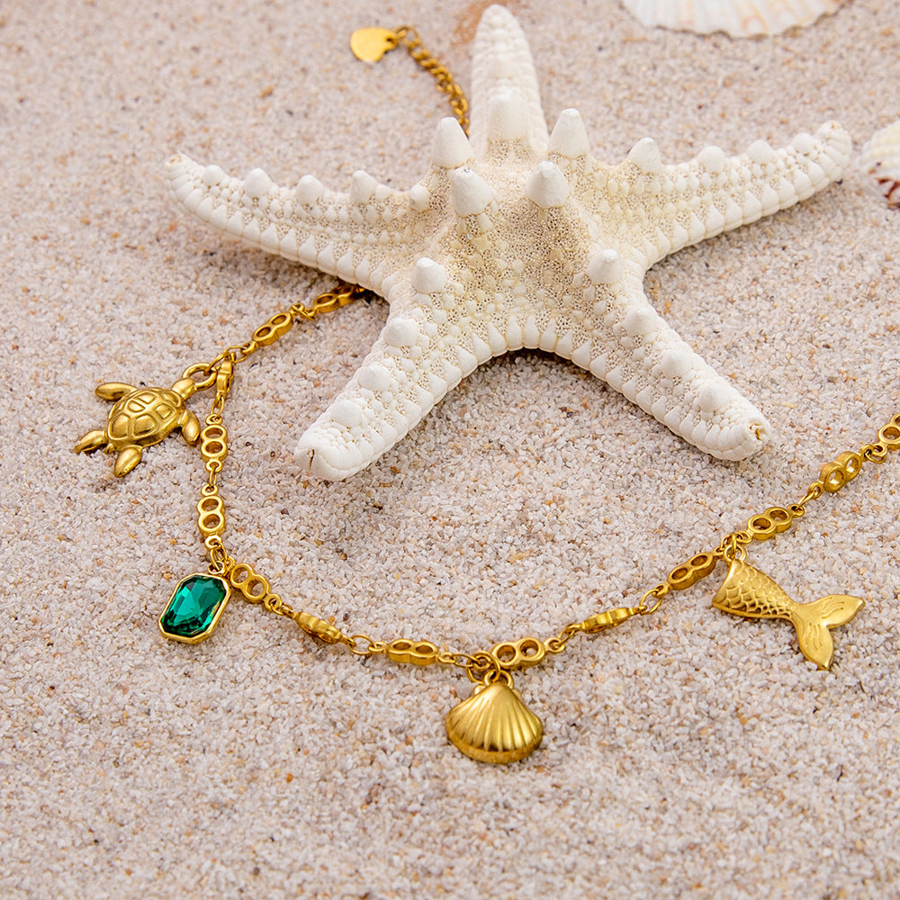 Wholesale Stainless Steel Turtle Shell Pendant 18K Gold Anklets ACC-AS-YuHui002