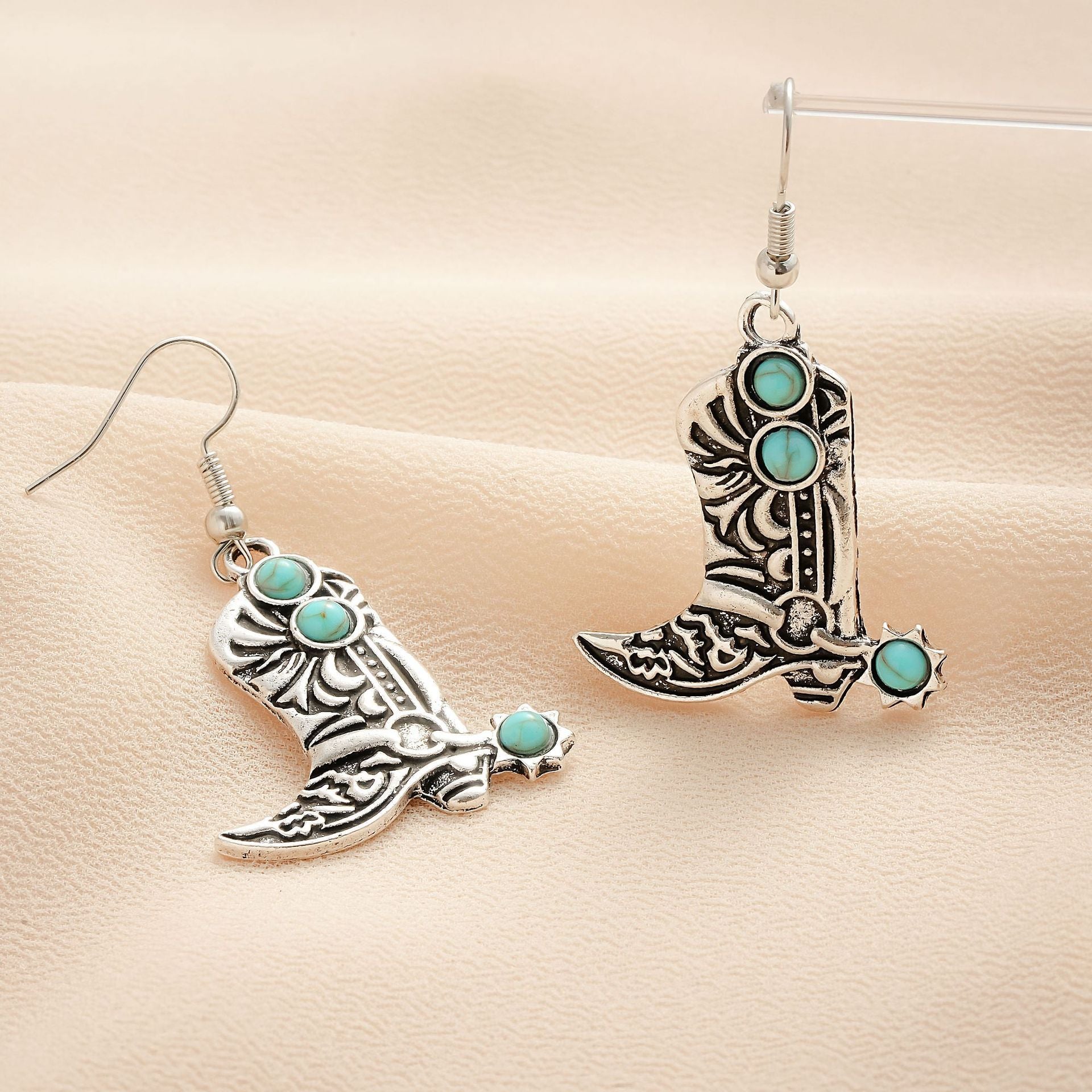 Wholesale Retro Turquoise Cowboy Boot Earrings - Trendy Western Fashion Accessory for Everyday Wear or Gift