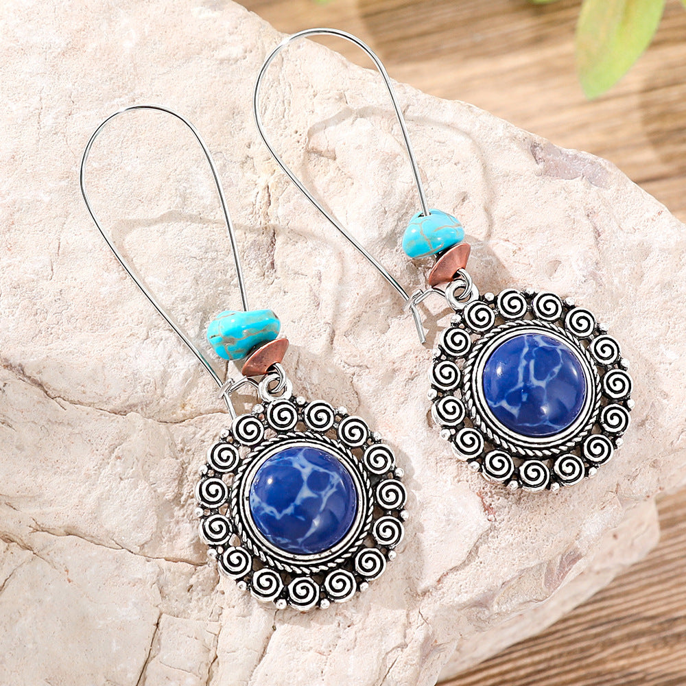 Wholesale Bohemian Retro Circular Antique Silver Tassel Earrings Tibetan Style Ethnic Zinc Alloy Jewelry Accessory Gift