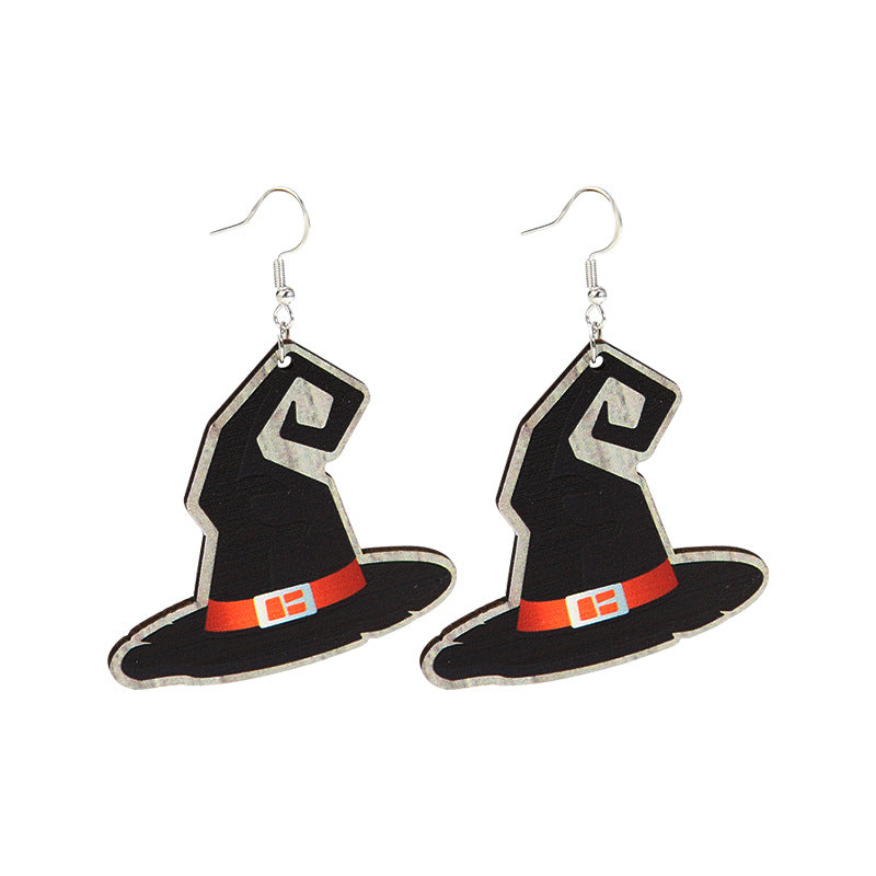 Wholesale Wood  Earrings Pumpkin Skull Bat  Fashion Accessory for Party Gift