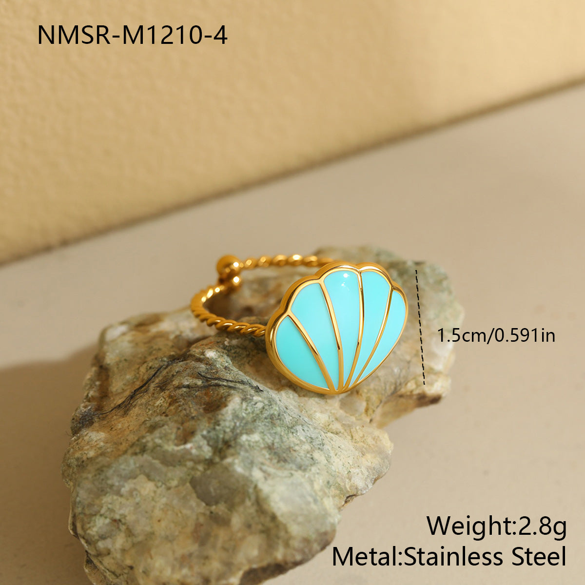 Wholesale Stainless steel ocean-themed adjustable seashell ring