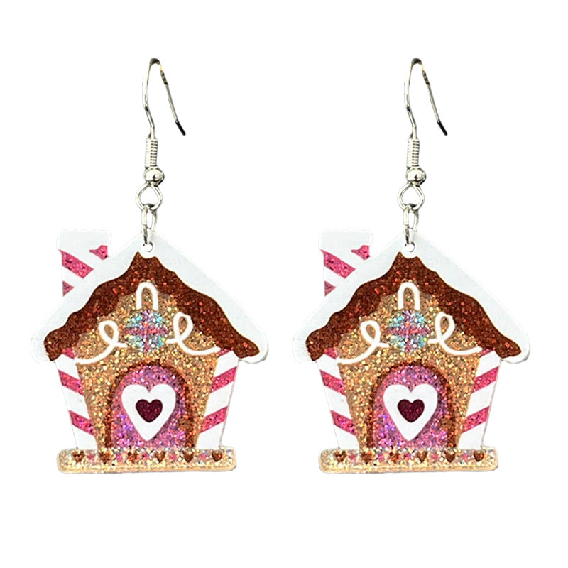 Wholesale 2 pairs/ pack Christmas Gingerbread House Flamingo Christmas Cookies Sparkling Earrings