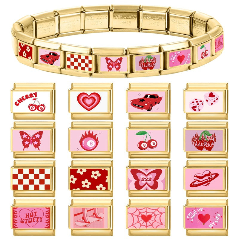 Wholesale 9mm Italian Charm Starter Bracelets DIY square Single Section Creative Stainless Steel Composable Bracelet