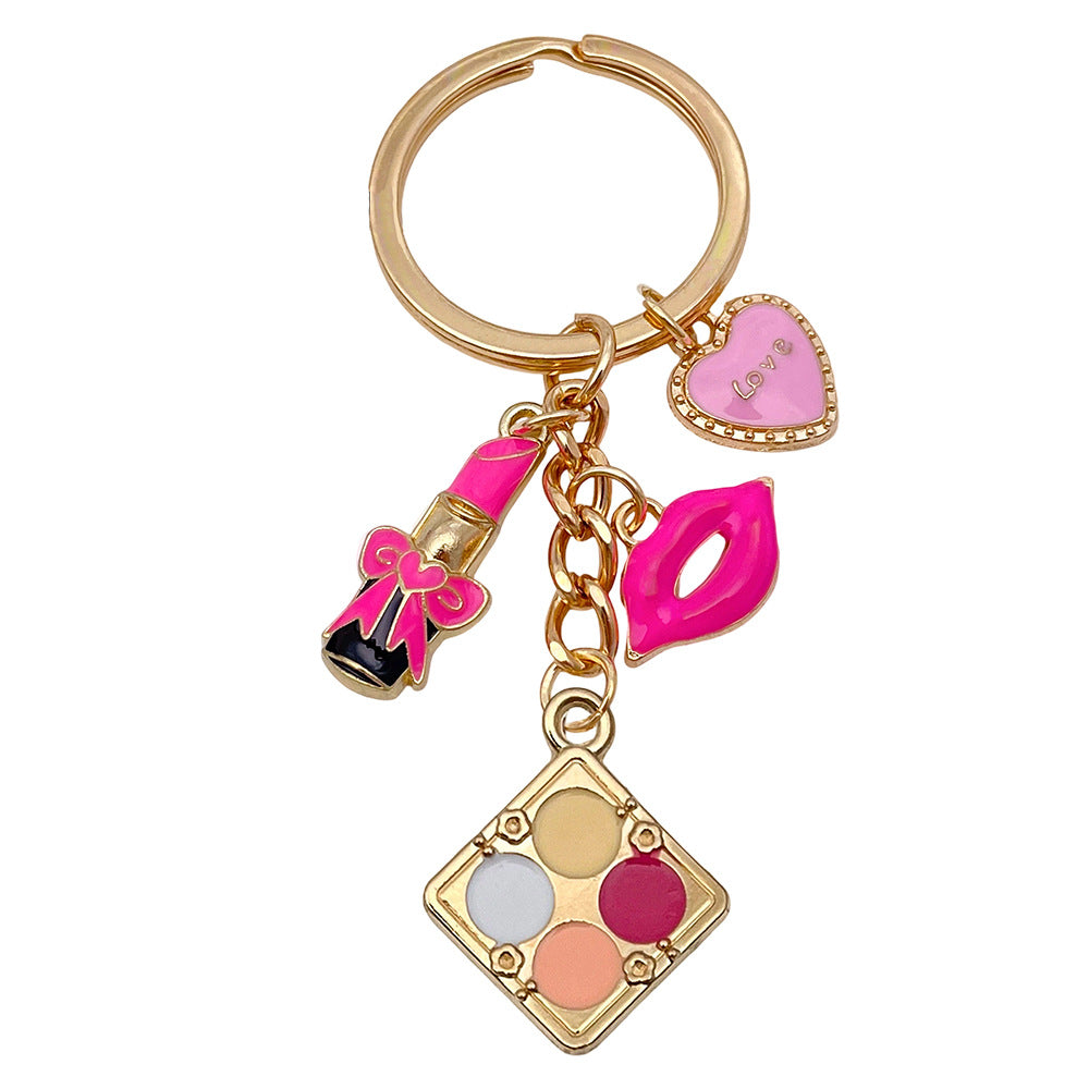Wholesale Oil Dripping Small Fragrance Kc Gold Rose Red Cosmetic Box Lipstick Lips Alloy Keychain