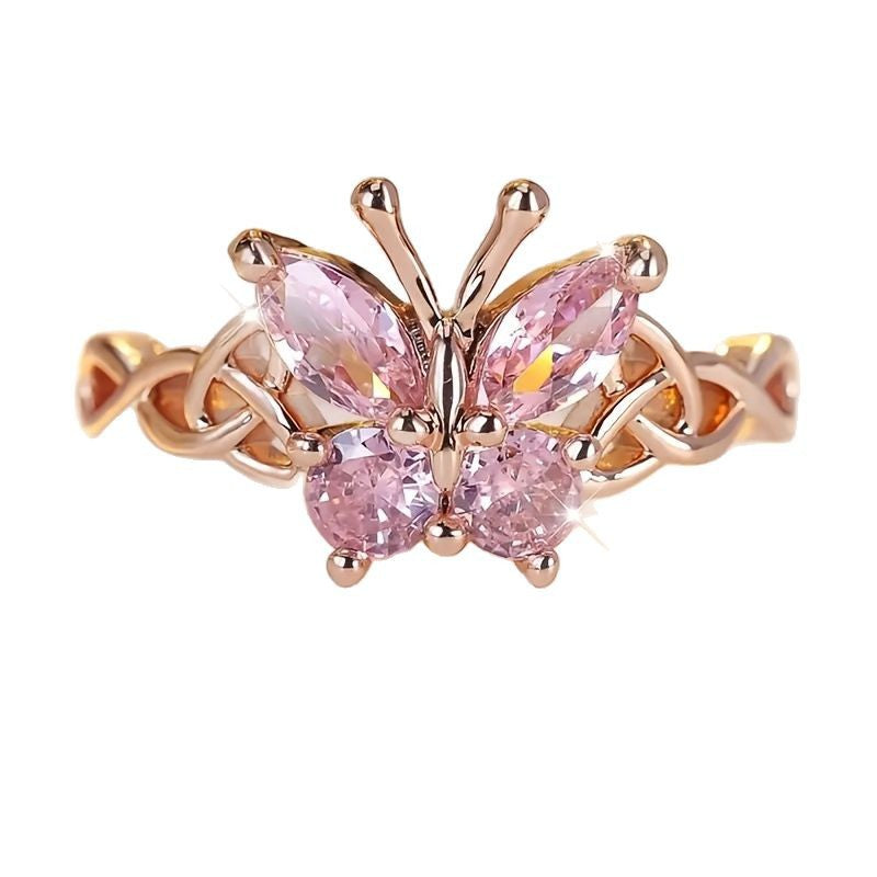 Wholesale Trendy Pink Butterfly Ring Women S Alloy Electroplated Fashion Accessory